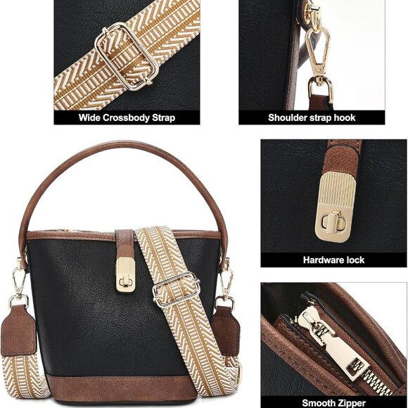 Small Vegan Leather Top-Handle Handbag with Twist Lock & Adjustable Strap - Picture 5 of 6